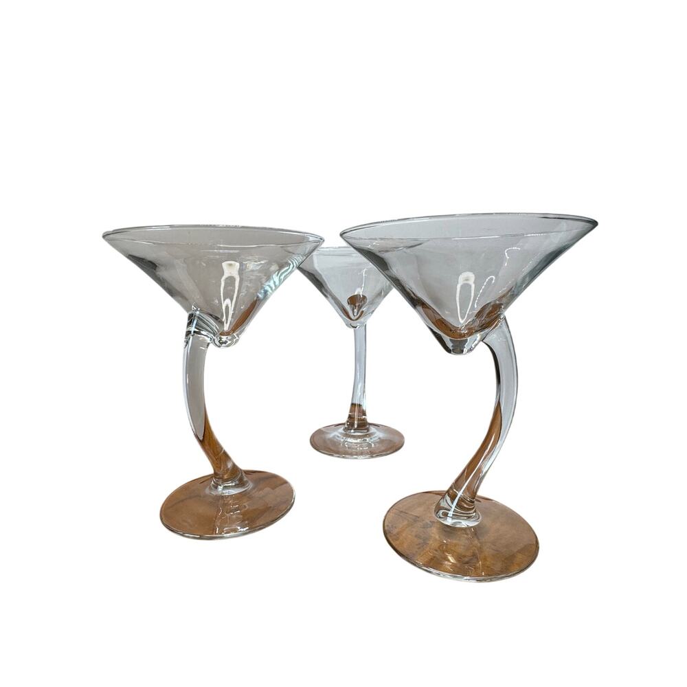 Three Bravura Martini Swerve Glasses by Libbey Glass Fundamentals 6.75 Ounces